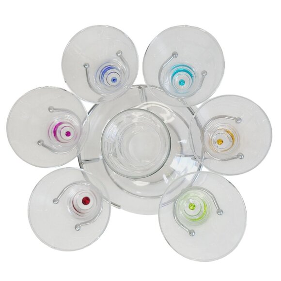 Torre & Tagus Glass Decanter Shot Glass Set of 6 Colorful Markers Metal Carrier - Picture 4 of 11